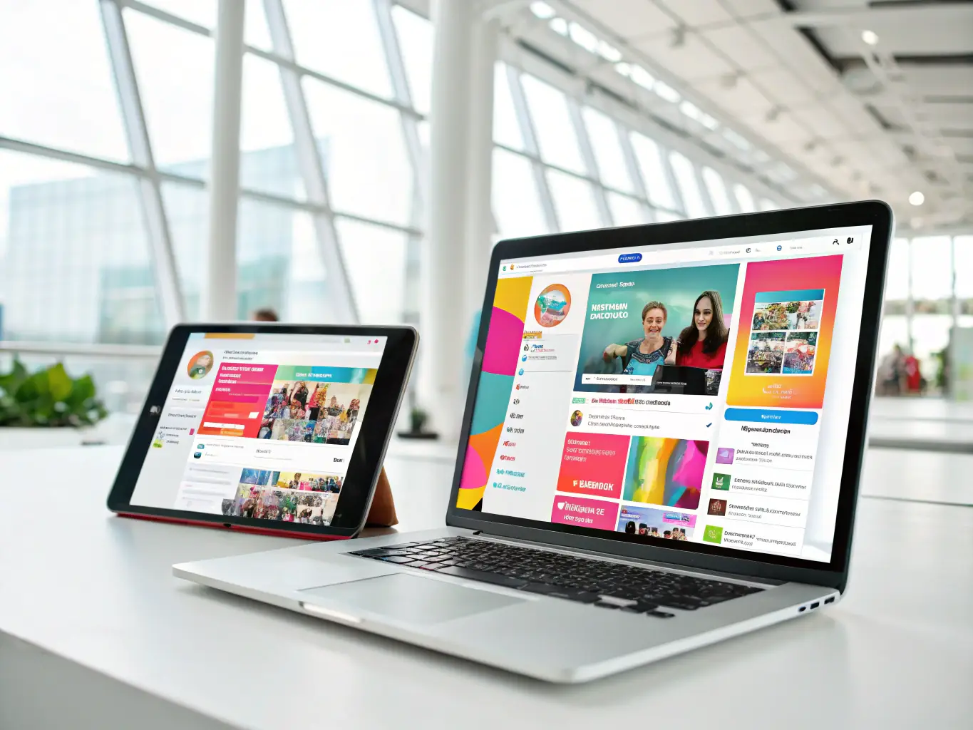 A dynamic advertisement campaign showcasing various digital platforms and creative content, illustrating the breadth of Mirror Minds LLC's advertising capabilities.