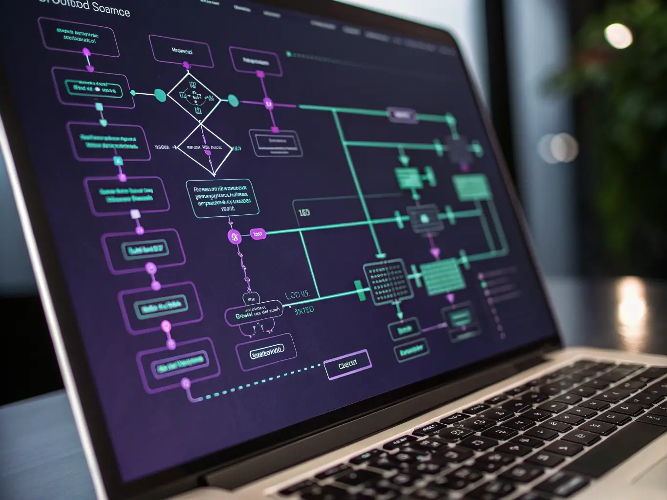 An image depicting automated workflows on a computer screen with interconnected icons representing various automation tools, representing the Automation Solutions service.