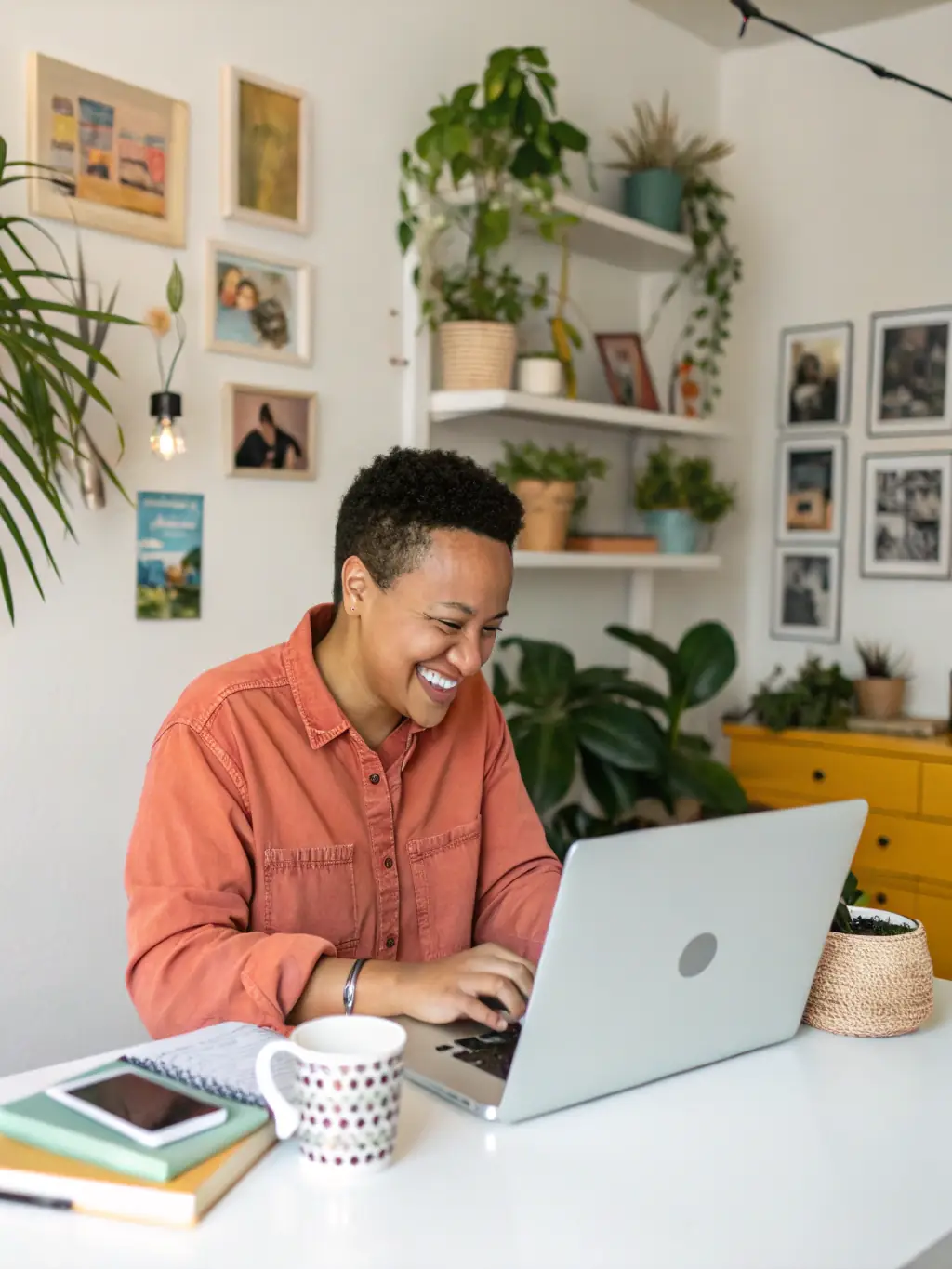 An image of a satisfied customer interacting with a business's online platform, representing increased sales and customer engagement.