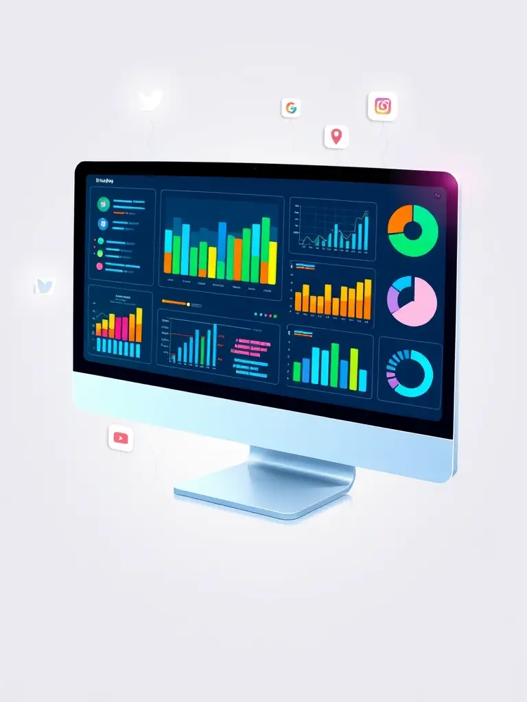 A dynamic graphic illustrating an advertising campaign's reach and impact, showcasing metrics like impressions, clicks, and conversions.